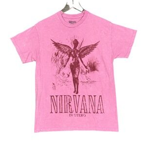 Nirvana Band Tee Mens Medium Pink‎ In Utero T-Shirt Pink Graphic Grunge NWOT